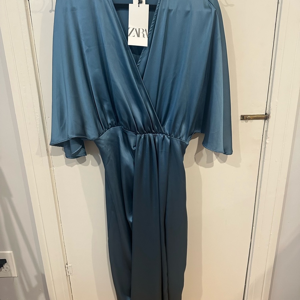 Zara Dark Teal Satin V-Neck Dress- Gorgeous & Sexy